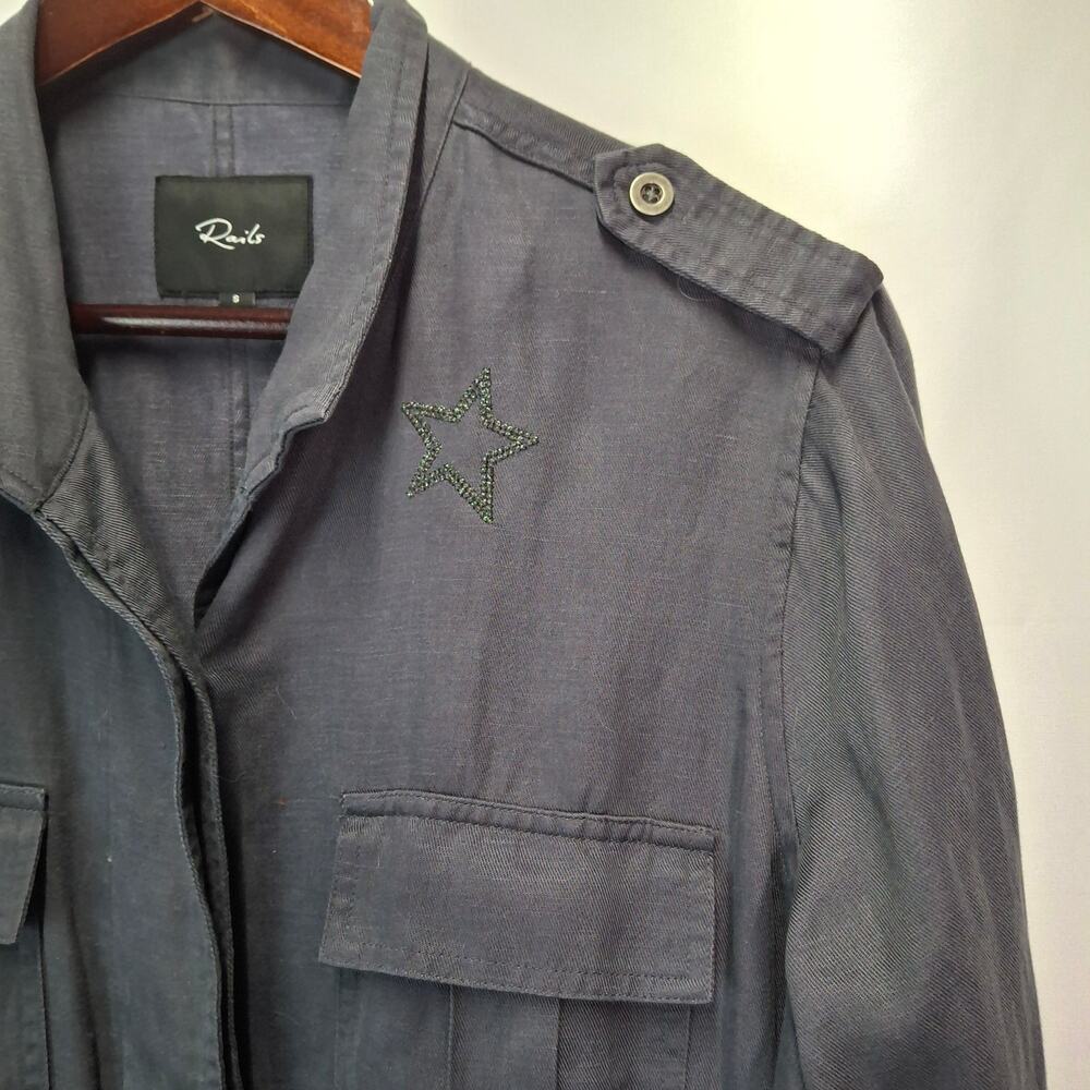 Rails Rowen Utility Jacket Star Embroidered Lyocell Linen Small S Grey Gray - Picture 8 of 14